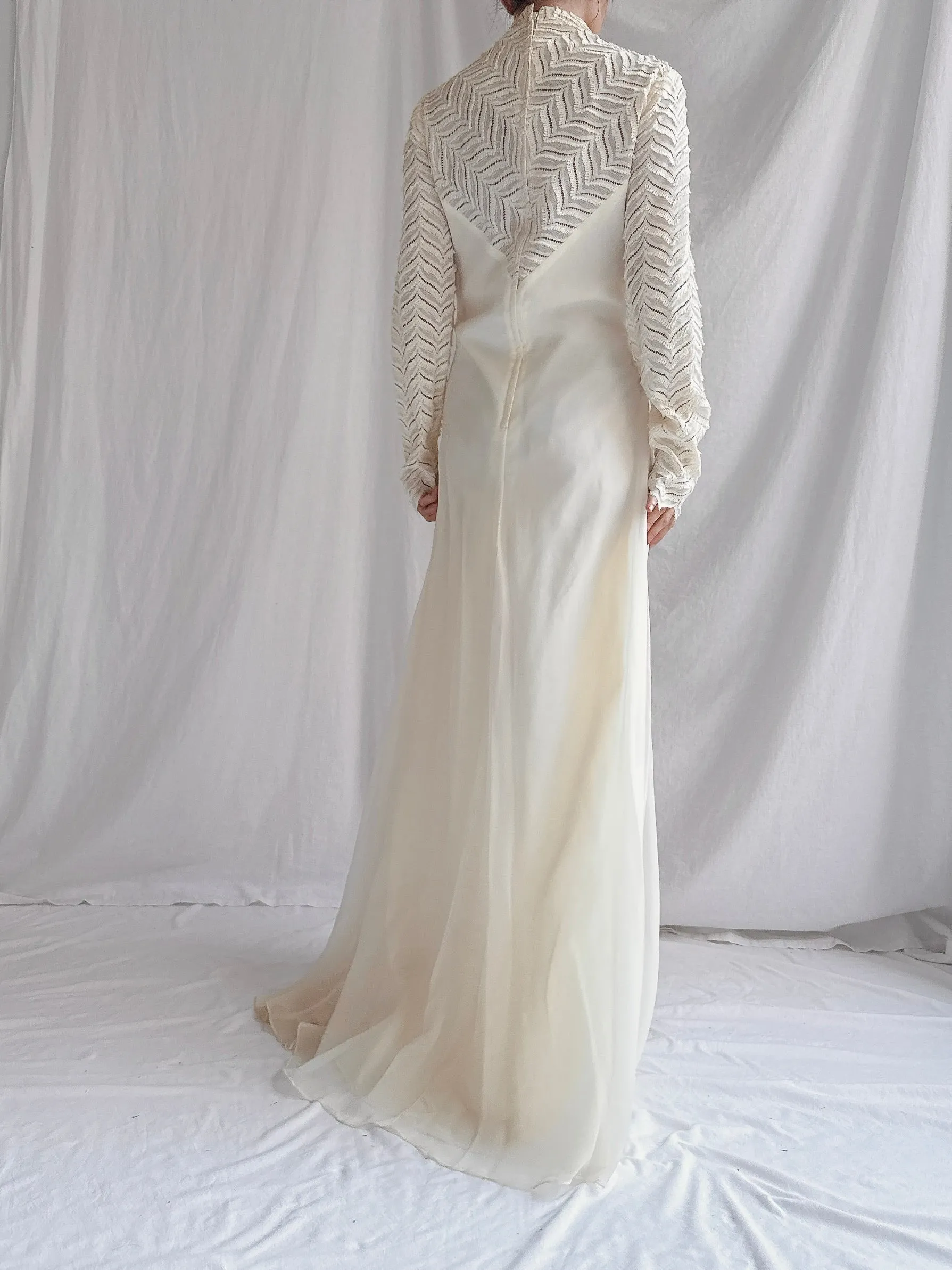 Vintage Silk Illusion Long Sleeve Gown - M