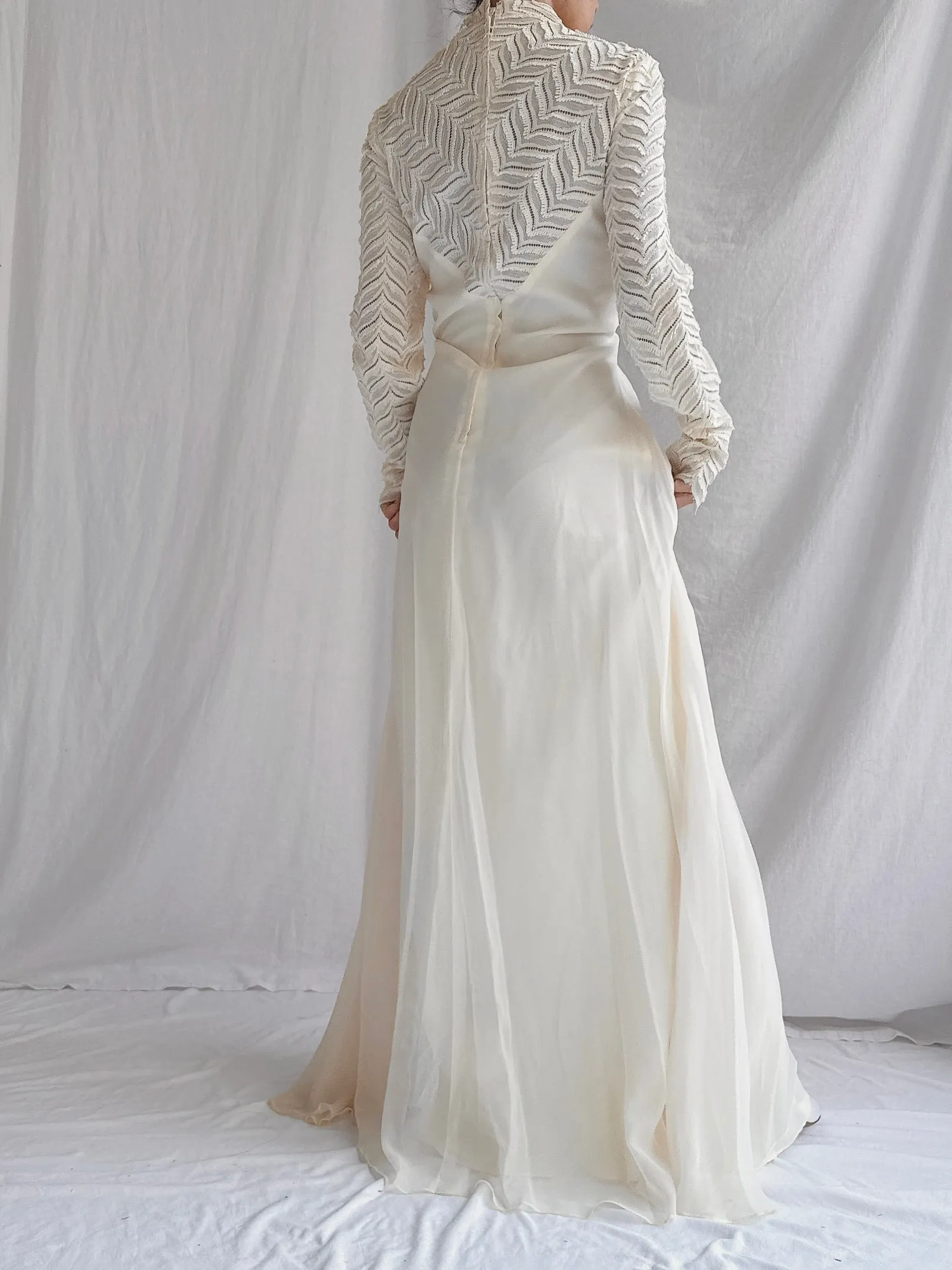 Vintage Silk Illusion Long Sleeve Gown - M