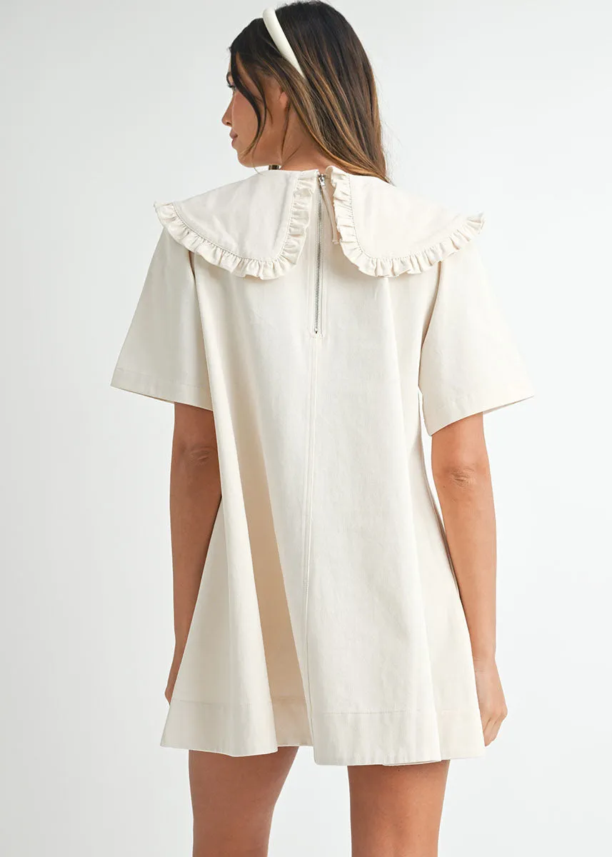 Wendy Ruffled Collar Mini Dress - Ecru