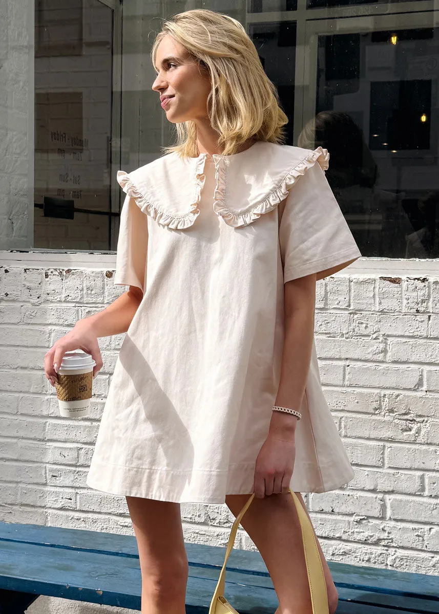 Wendy Ruffled Collar Mini Dress - Ecru