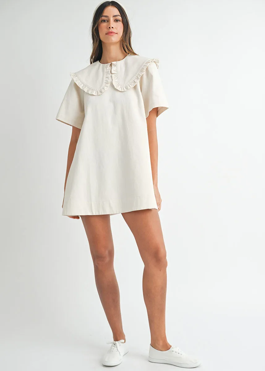 Wendy Ruffled Collar Mini Dress - Ecru