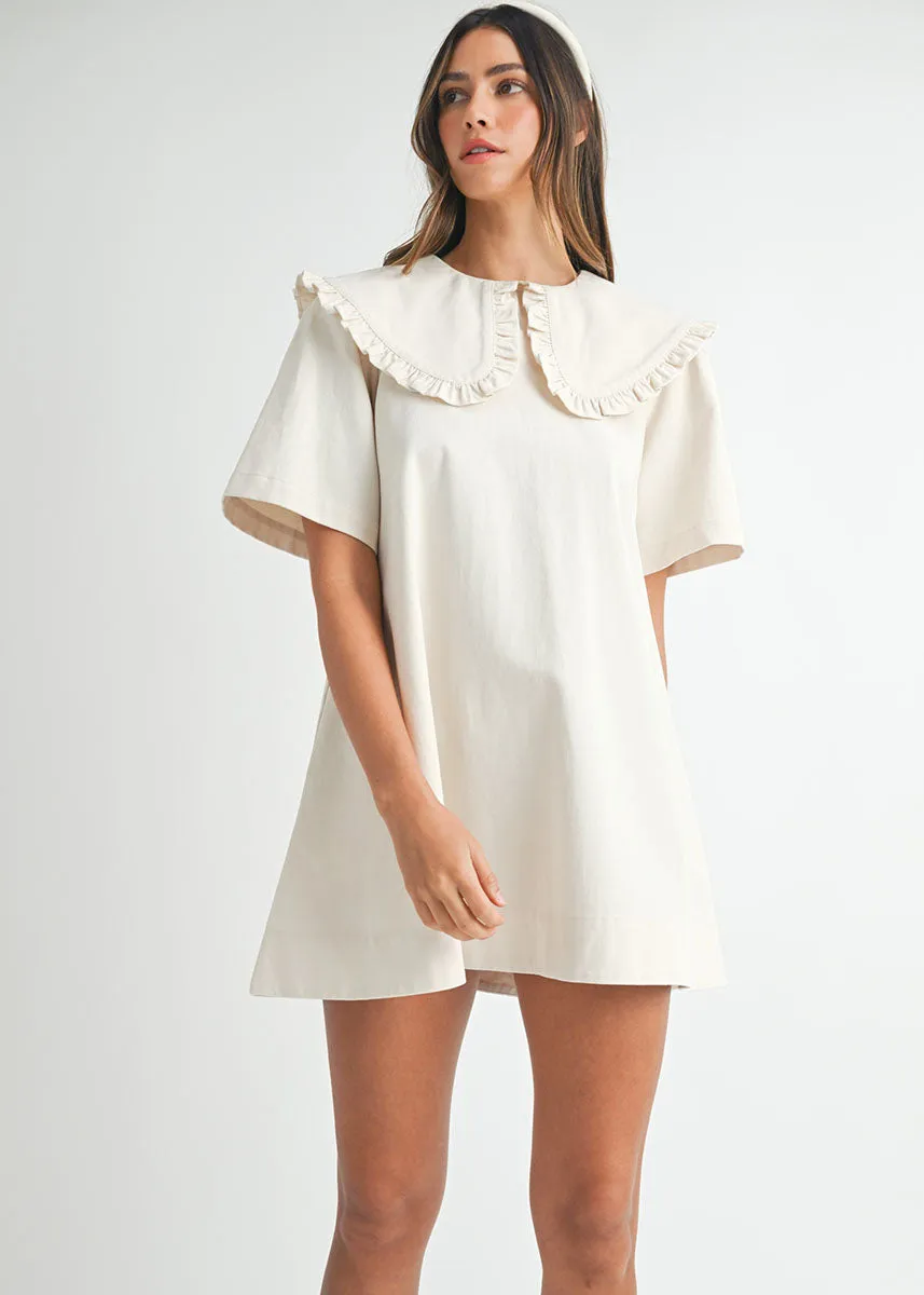 Wendy Ruffled Collar Mini Dress - Ecru