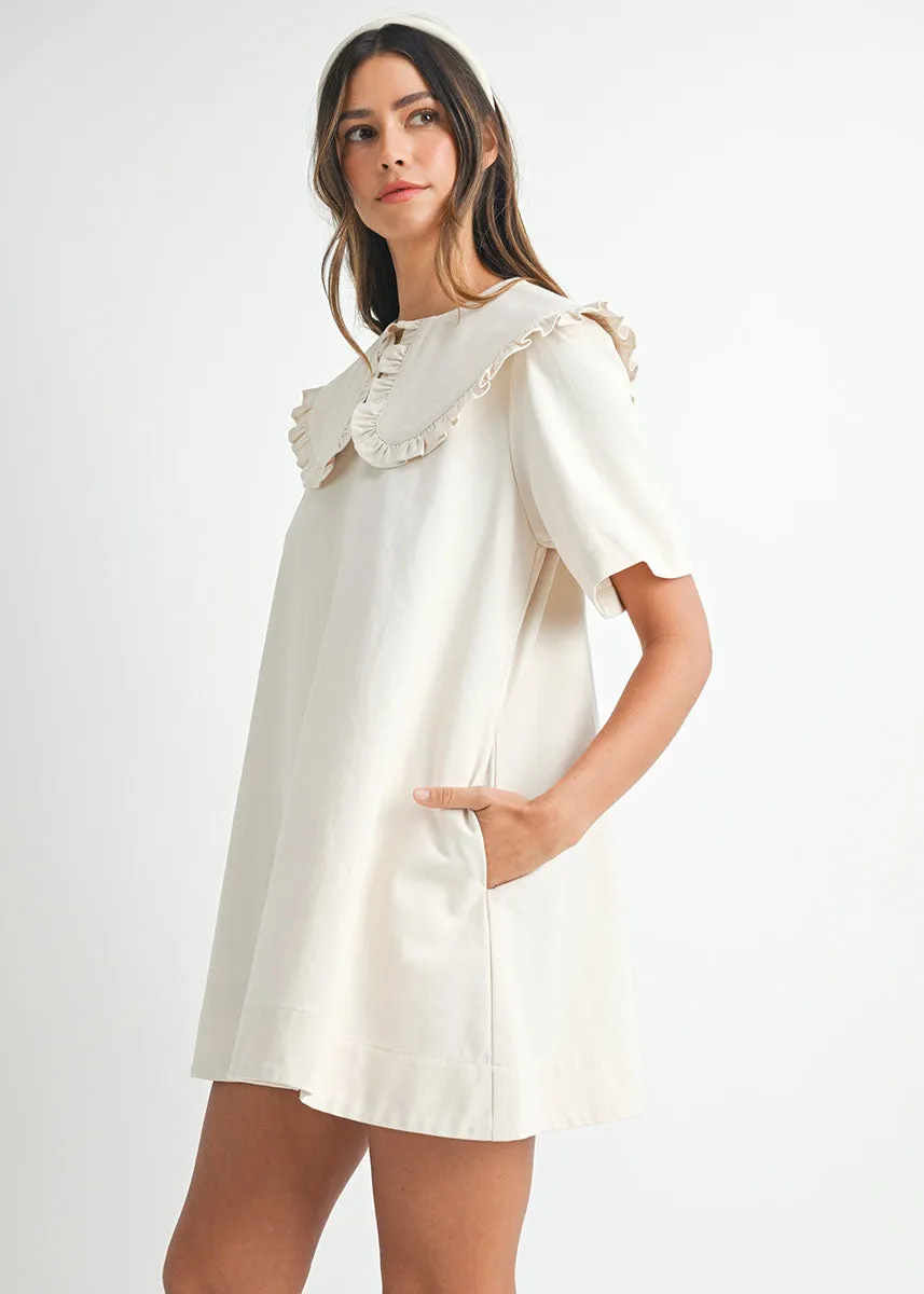 Wendy Ruffled Collar Mini Dress - Ecru
