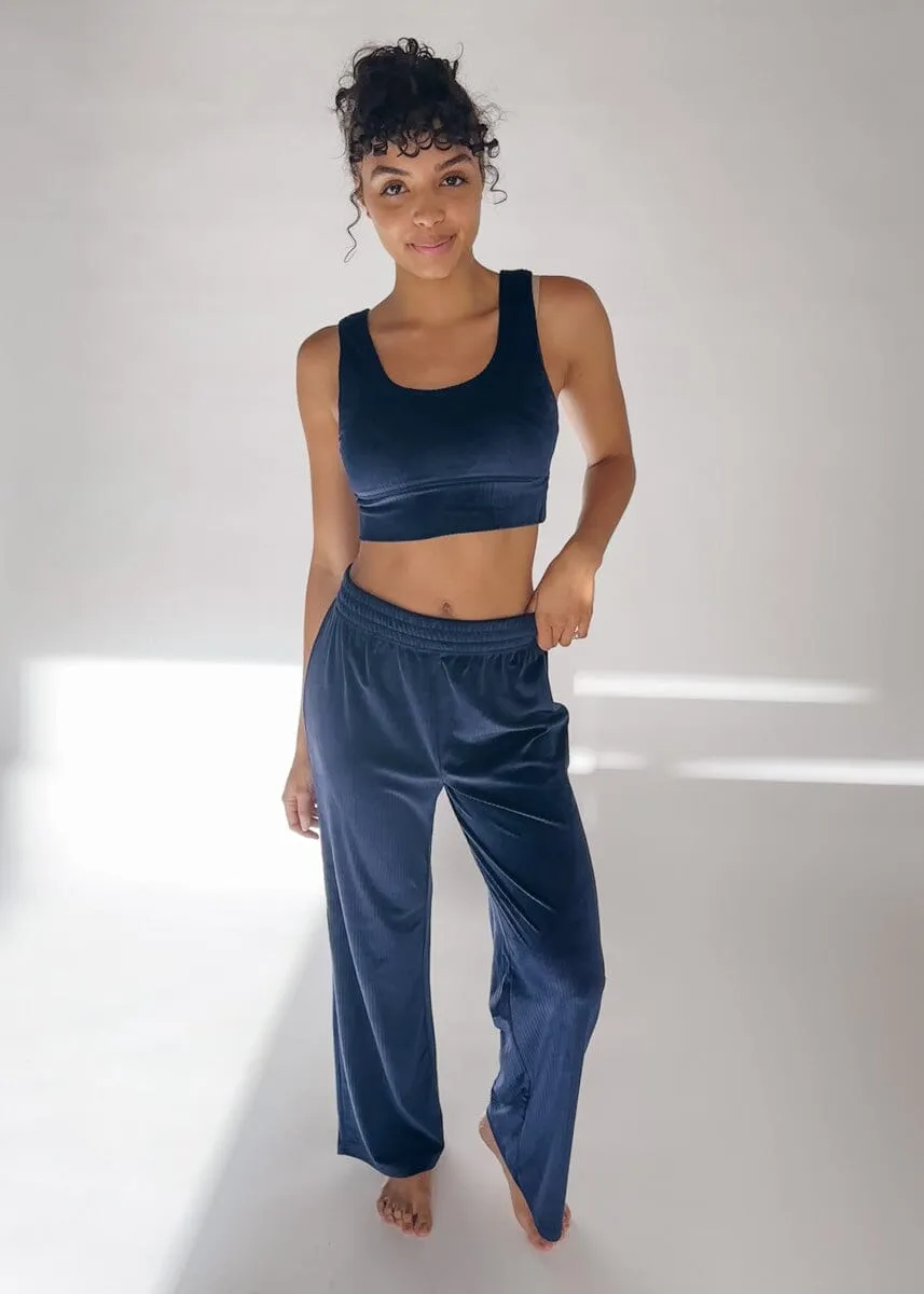 Zoe Velour Tank Bra - Deep Blue