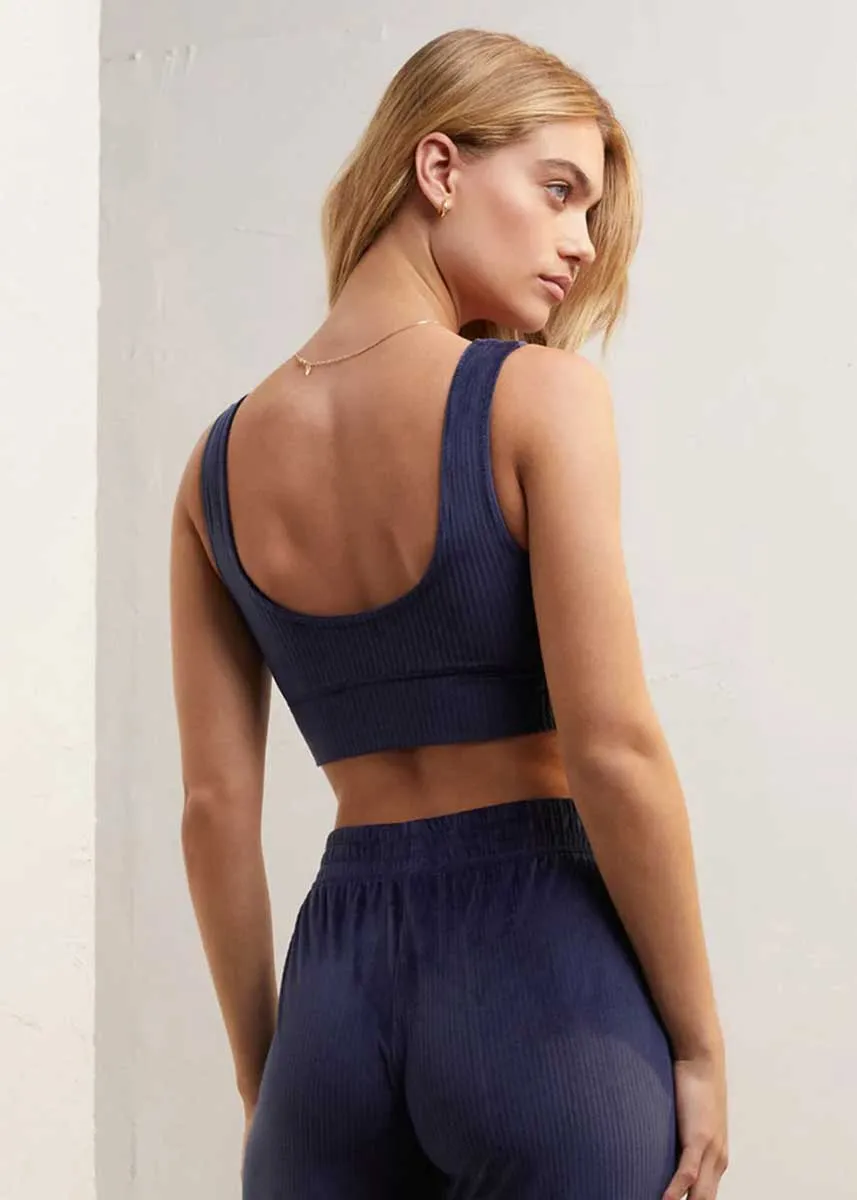 Zoe Velour Tank Bra - Deep Blue