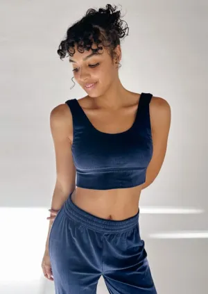 Zoe Velour Tank Bra - Deep Blue