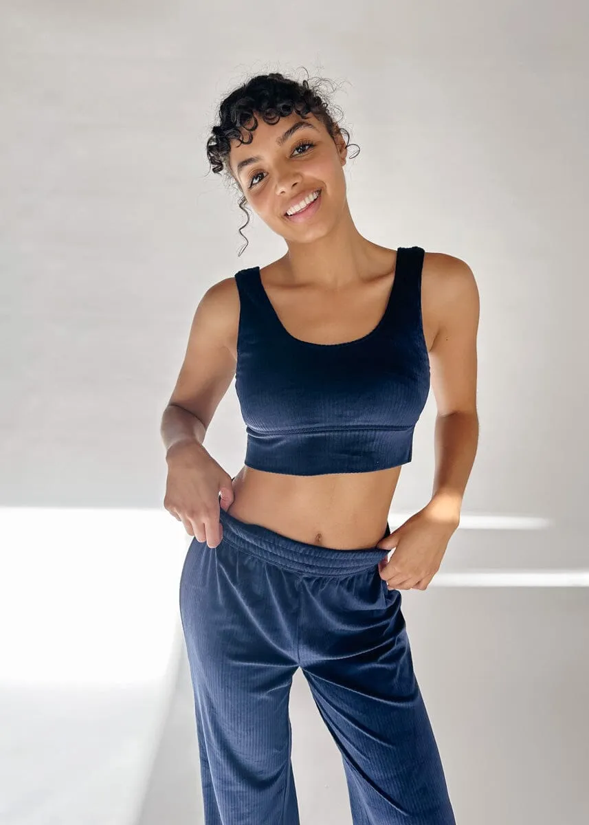 Zoe Velour Tank Bra - Deep Blue